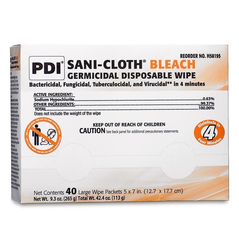 PDI Sani-Cloth Bleach Wipe Large Pdi Box of 40 - HouseKeeping >> Disinfectants - PDI