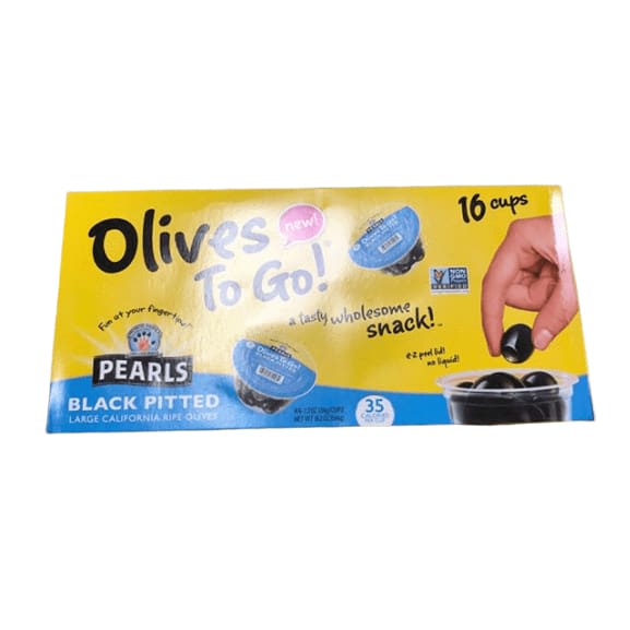 Pearls Olives To Go! 1.2 oz. Large Ripe Pitted Black Olives, 16-Cups - ShelHealth.Com