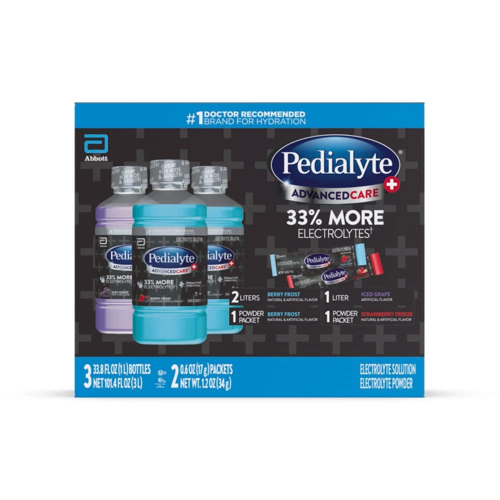 Pedialyte AdvancedCare Plus Electrolyte Solution (1 Liter - 3 ct. + 2 Powder Packets) - Diet Nutrition & Protein - Pedialyte AdvancedCare