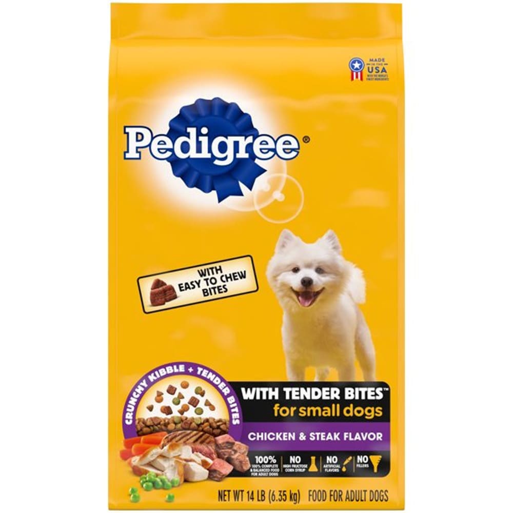 Pedigree Complete Nutrition Tender Bites Small Breed Adult Dry Dog Food Chicken Steak; 1ea-14 lb - Pet Supplies - Pedigree