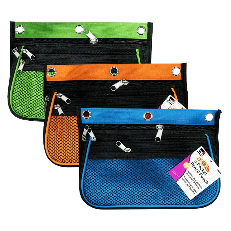 Pencil Pouch 3-Asst Color St 10X7In (Pack of 3) - Pencils & Accessories - Charles Leonard