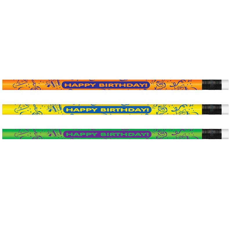 Pencils Neon Happy Birthday 12/Pk (Pack of 12) - Pencils & Accessories - Larose Industries- Rose Moon