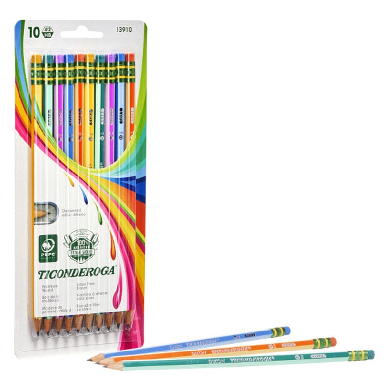 Pencils No 2 Soft Neon Stripes 10Pk Ticonderoga Presharpened (Pack of 10) - Pencils & Accessories - Dixon Ticonderoga Company