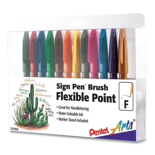 Pentel Arts Sign Pen Brush Flexible Point Marker Pen Fine Brush Tip Assorted Colors Dozen - School Supplies - Pentel Arts®
