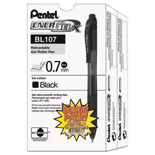 Pentel Energel-x Gel Pen Retractable Medium 0.7 Mm Black Ink Black Barrel 24/pack - School Supplies - Pentel®