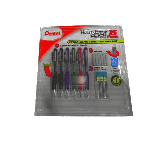 Pentel Twist-Erase Click Automatic Pencils with Erasers, 6 Pencils - ShelHealth.Com