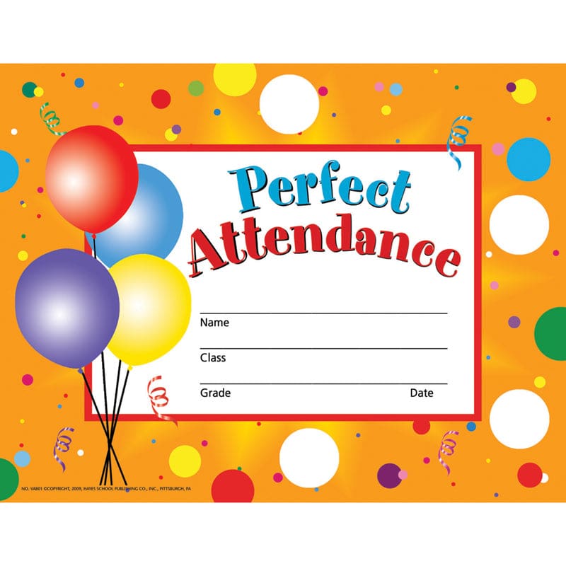 Perfect Attendance 30/Set (Pack of 6) - Certificates - Flipside