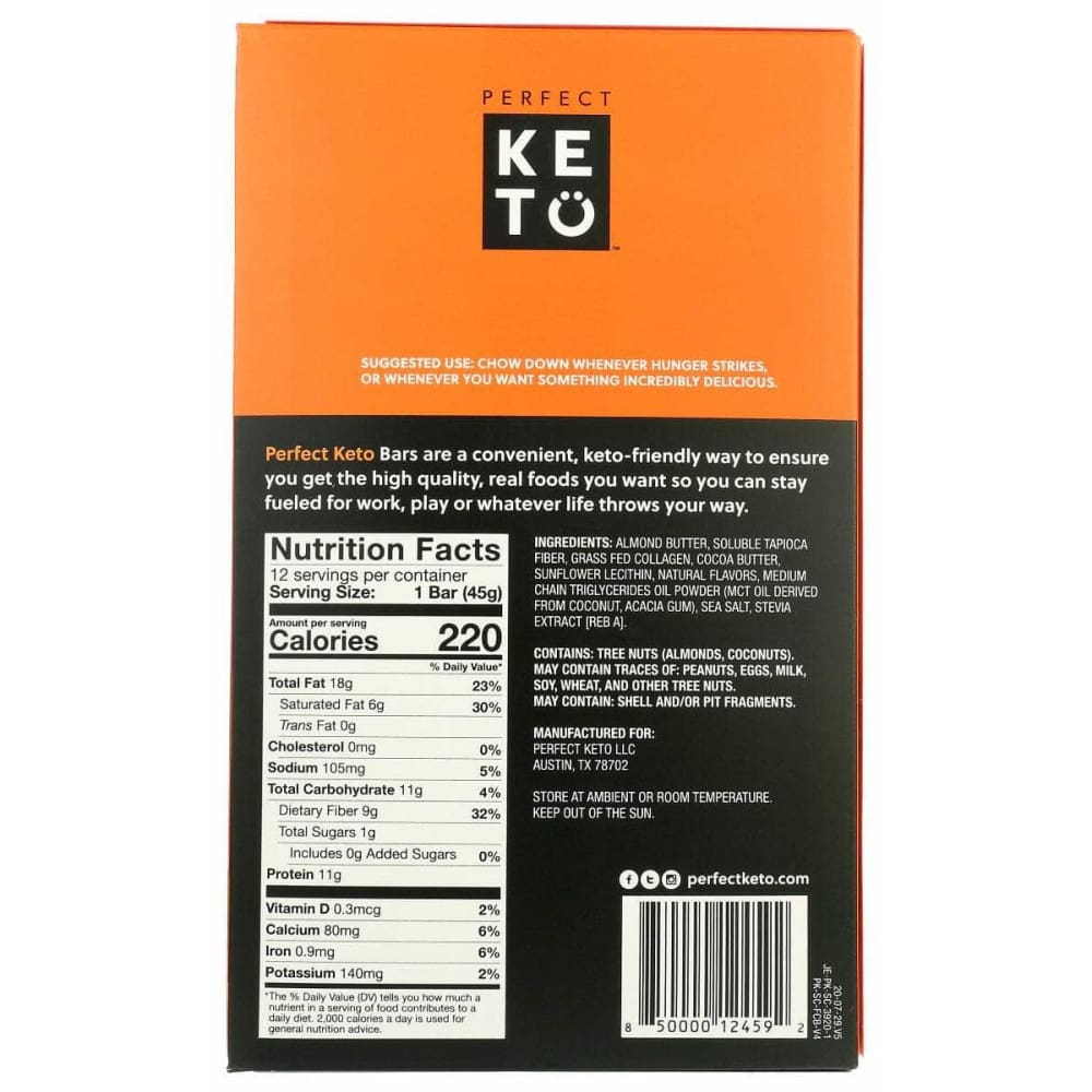 PERFECT KETO Grocery > Nutritional Bars, Drinks, and Shakes PERFECT KETO: Keto Bar Salted Caramel, 19.04 oz