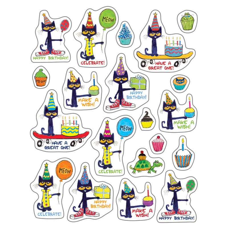 Pete The Cat Happy Bday Stickers (Pack of 12) - Stickers - Teacher Created Resources