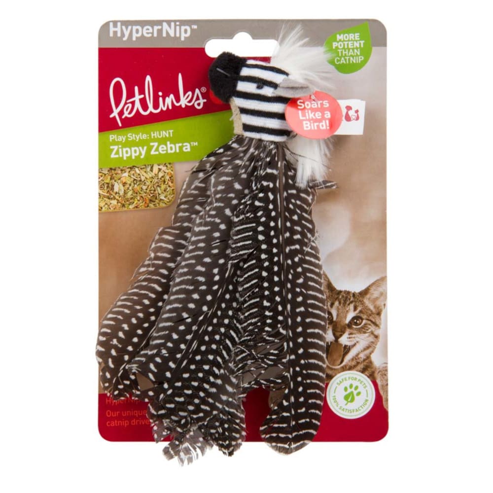 Petlinks Safari HappyNip Zippy Zebra Feathers Catnip Toy Black; White Medium - Pet Supplies - Petlinks
