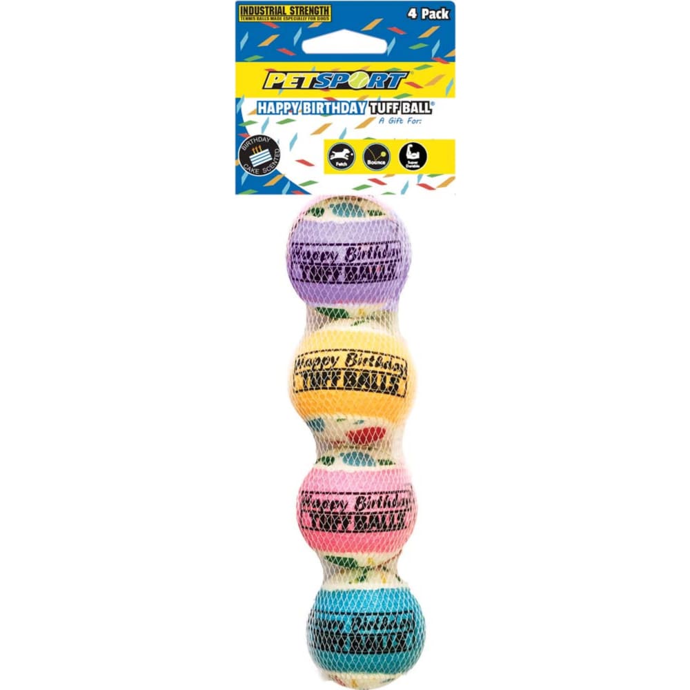 Petsport USA Happy Birthday Ball Jr. Dog Toy Assorted 4 Pack 1.8 in - Pet Supplies - Petsport