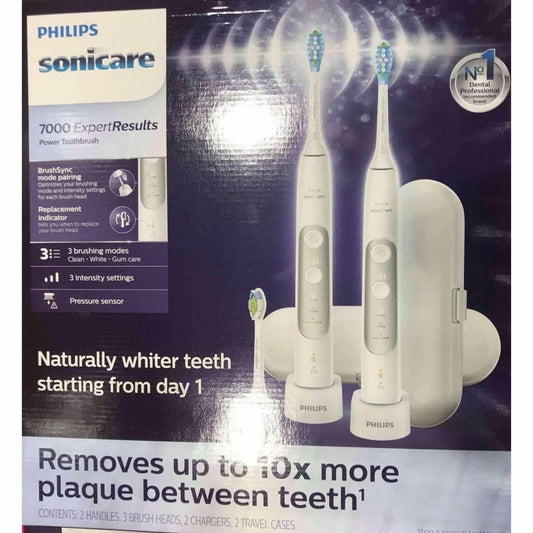 Philips Sonicare ExpertResults 7000 Electric Toothbrush, 2-pack, White - ShelHealth.Com