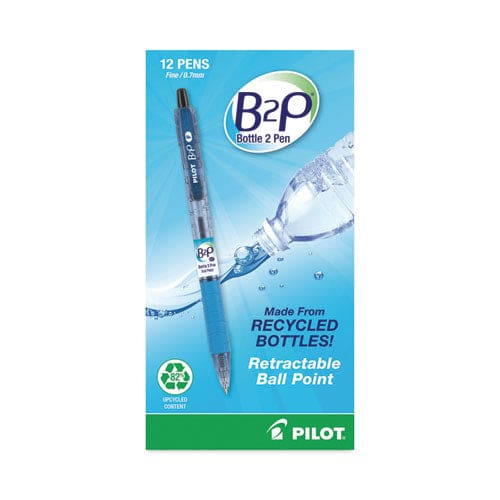 Pilot B2p Bottle-2-pen Recycled Ballpoint Pen Retractable Fine 0.7 Mm Black Ink Translucent Blue Barrel Dozen - School Supplies - Pilot®