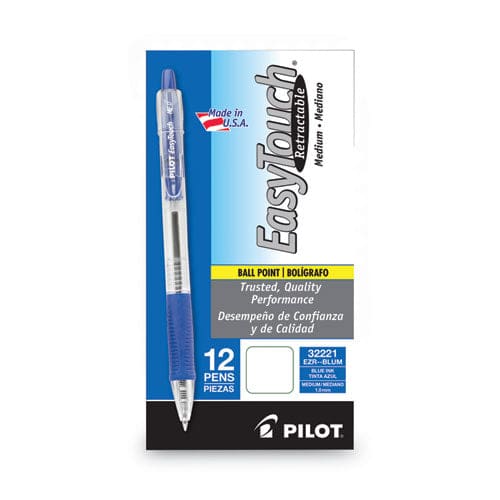 Pilot Easytouch Ballpoint Pen Retractable Medium 1 Mm Blue Ink Clear Barrel Dozen - School Supplies - Pilot®