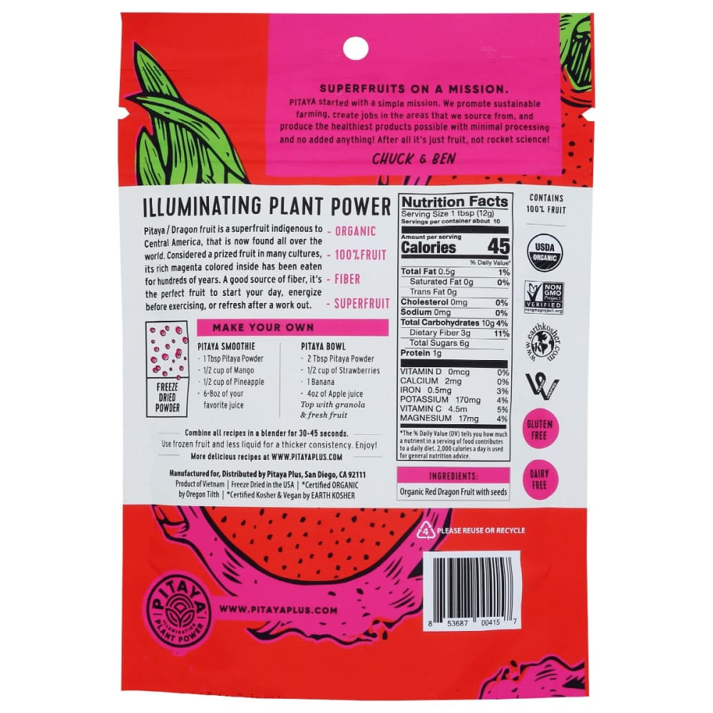 PITAYA PLUS: Dragon Fruit Powder Freeze Dried 4 oz - Grocery > Cooking & Baking > Flours - PITAYA PLUS