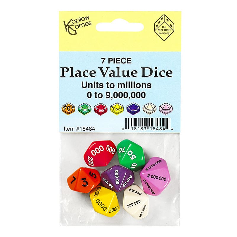 Place Value Dice Set 7 Pcs (Pack of 8) - Math - Koplow Games Inc.