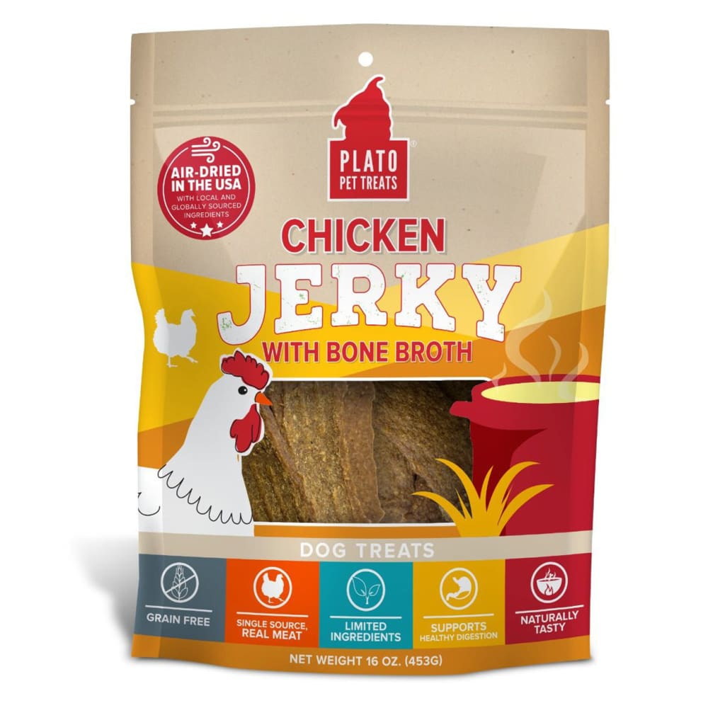 Plato Dog Jerky Chicken With Bone Broth 16Oz - Pet Supplies - Plato