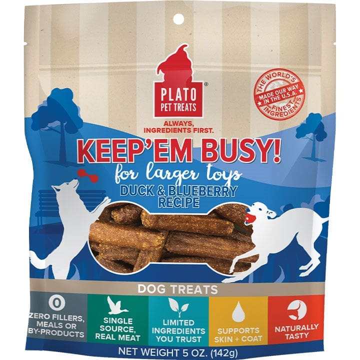 Plato Dog Keep Em Busy Duck and Blueberry Treats Large 5Oz - Pet Supplies - Plato