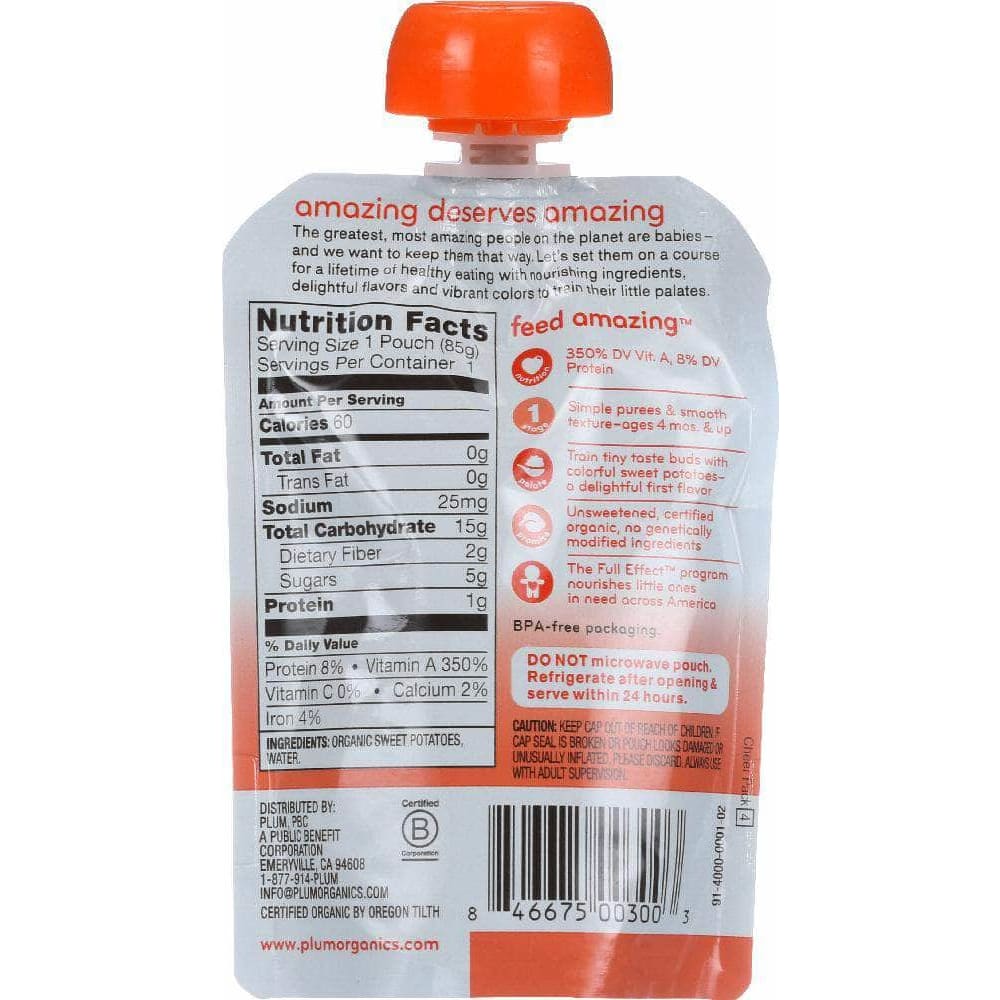 PLUM ORGANICS Plum Organics Just Sweet Potato Baby Food, 3 Oz