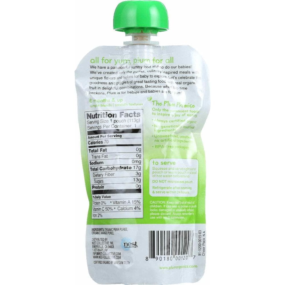Plum Organics Plum Organics Organic Baby Food Stage 2 Pear & Mango, 4 oz