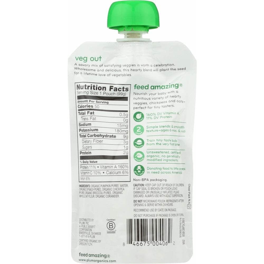 Plum Organics Plum Organics Organic Baby Food Stage 2 Spinach Pumpkin & Chickpea, 3.5 oz