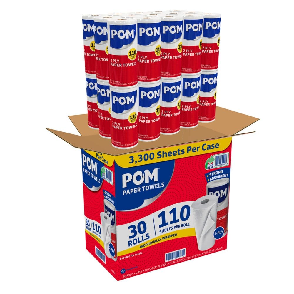 POM Individually Wrapped 2-Ply Paper Towels (110 sheets/roll 30 rolls) - Paper & Plastic - POM Individually