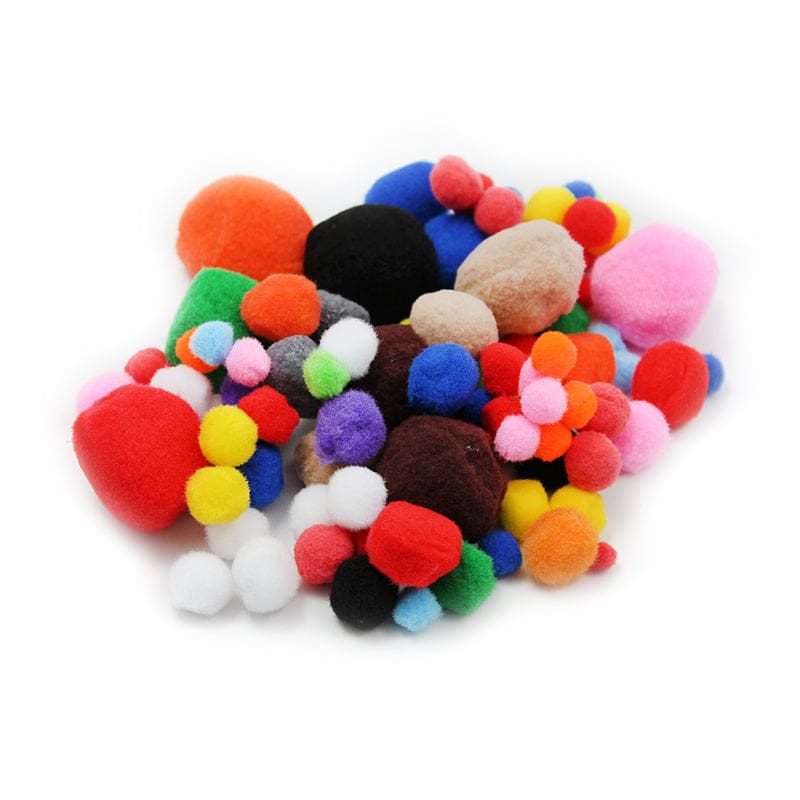 Pom Poms Asst Sizes & Colors 100Ct (Pack of 12) - Craft Puffs - Charles Leonard