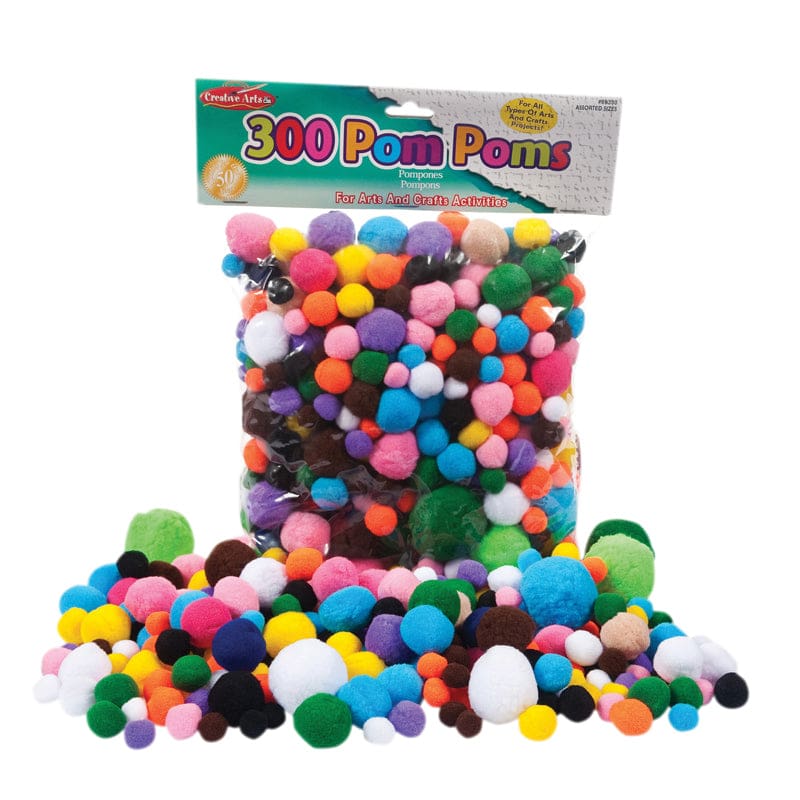 Pom Poms Asst Sizes & Colors 300Ct (Pack of 6) - Craft Puffs - Charles Leonard