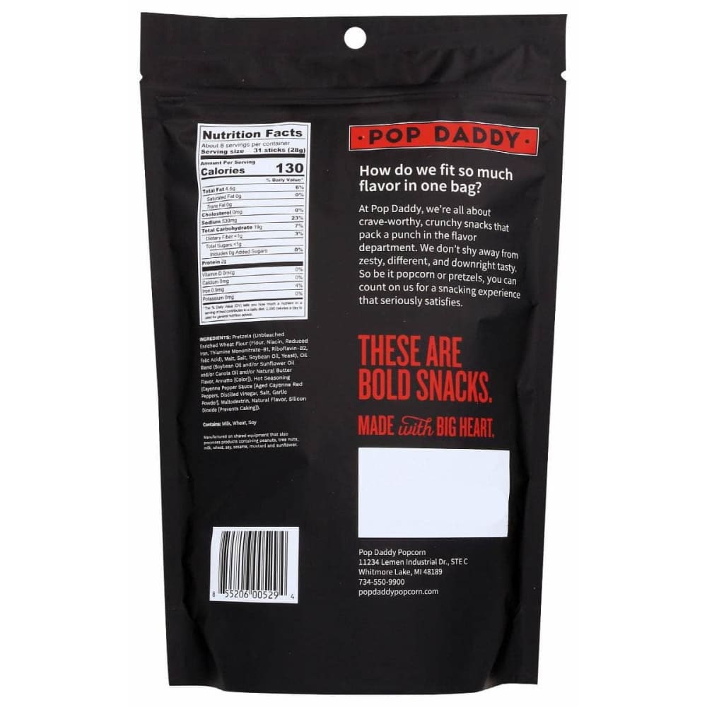 POP DADDY POPCORN & PRETZELS Grocery > Snacks POP DADDY POPCORN & PRETZELS: Hot Sauce Seasoned Pretzels Sticks, 7.5 oz