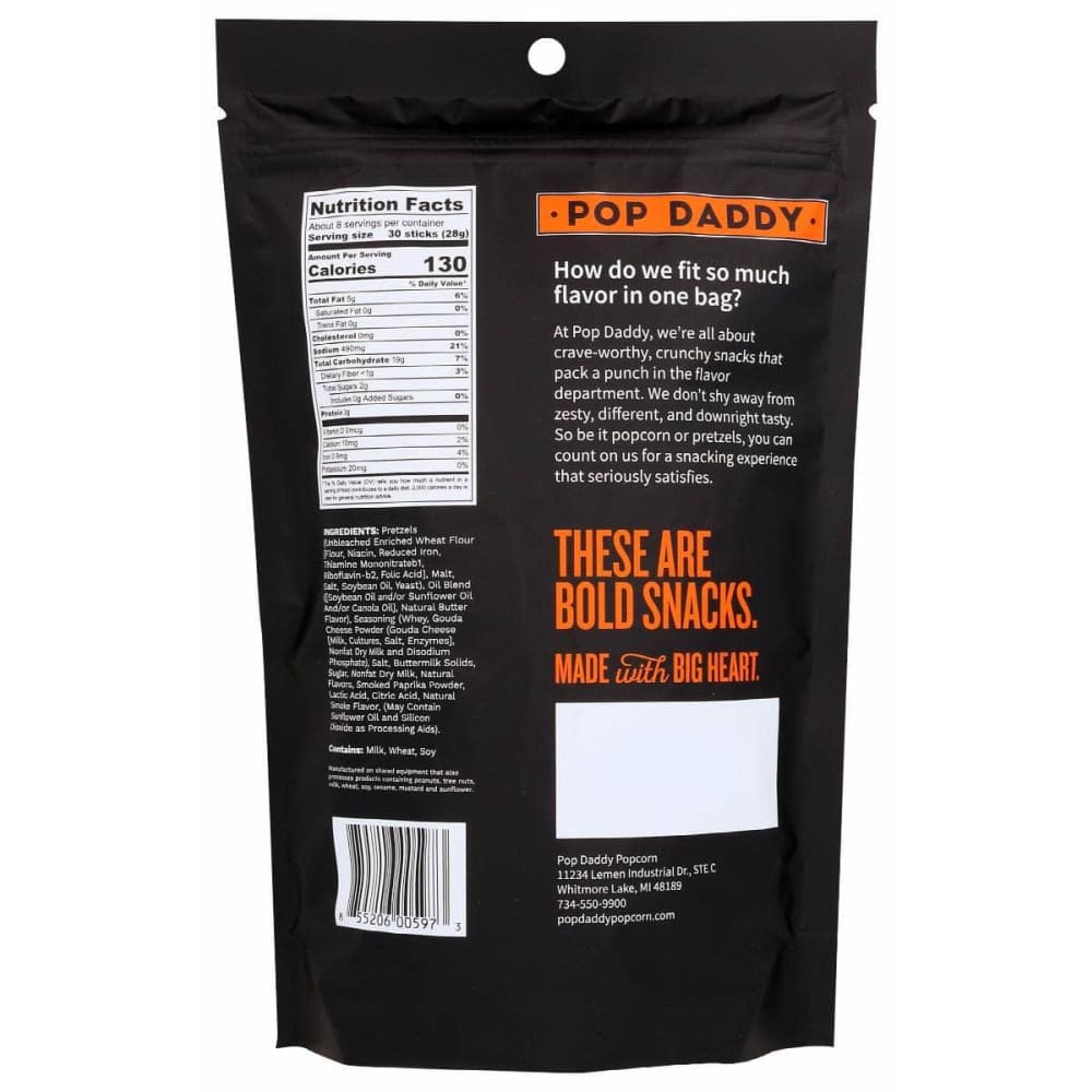 POP DADDY POPCORN & PRETZELS Grocery > Snacks POP DADDY POPCORN & PRETZELS: Smoked Gouda Seasoned Pretzel Sticks, 7.5 oz
