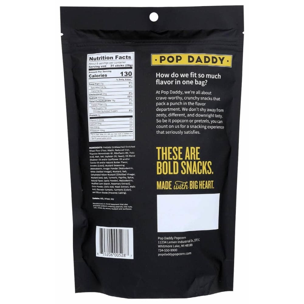 POP DADDY POPCORN & PRETZELS Grocery > Snacks POP DADDY POPCORN & PRETZELS: Yellow Mustard Seasoned Pretzels Sticks, 7.5 oz