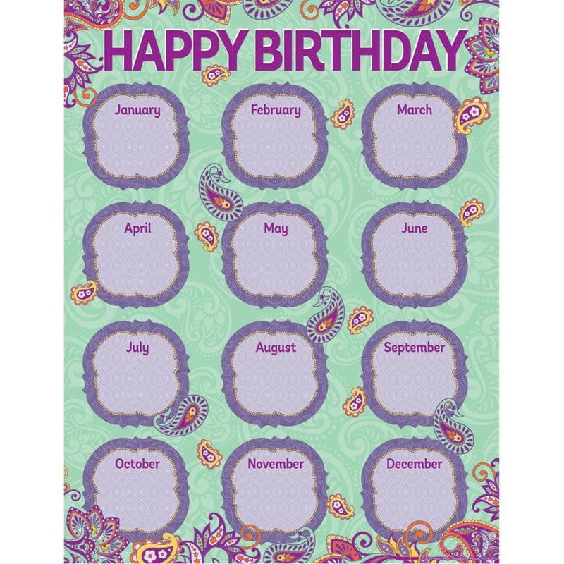 Positively Paisley Birthday Chart (Pack of 12) - Miscellaneous - Eureka