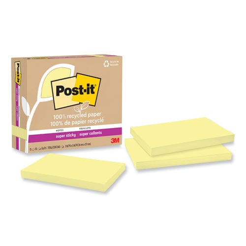 Post-it 100% Recycled Paper Super Sticky Notes 3 X 5 Canary Yellow 70 Sheets/pad 12 Pads/pack - School Supplies - Post-it® Notes Super