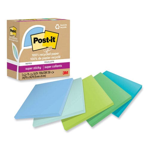 Post-it 100% Recycled Paper Super Sticky Notes 3 X 3 Oasis 70 Sheets/pad 5 Pads/pack - School Supplies - Post-it® Notes Super Sticky