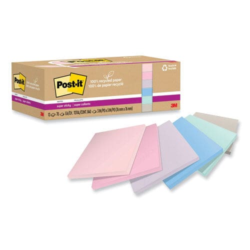 Post-it 100% Recycled Paper Super Sticky Notes 3 X 3 Wanderlust Pastels 70 Sheets/pad 12 Pads/pack - School Supplies - Post-it® Notes Super