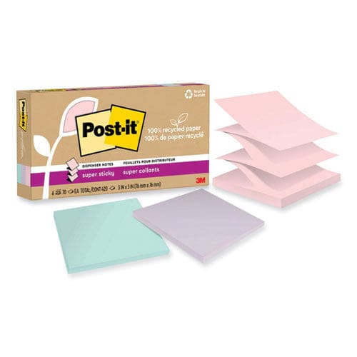 Post-it 100% Recycled Paper Super Sticky Notes 3 X 3 Wanderlust Pastels 70 Sheets/pad 6 Pads/pack - School Supplies - Post-it® Notes Super