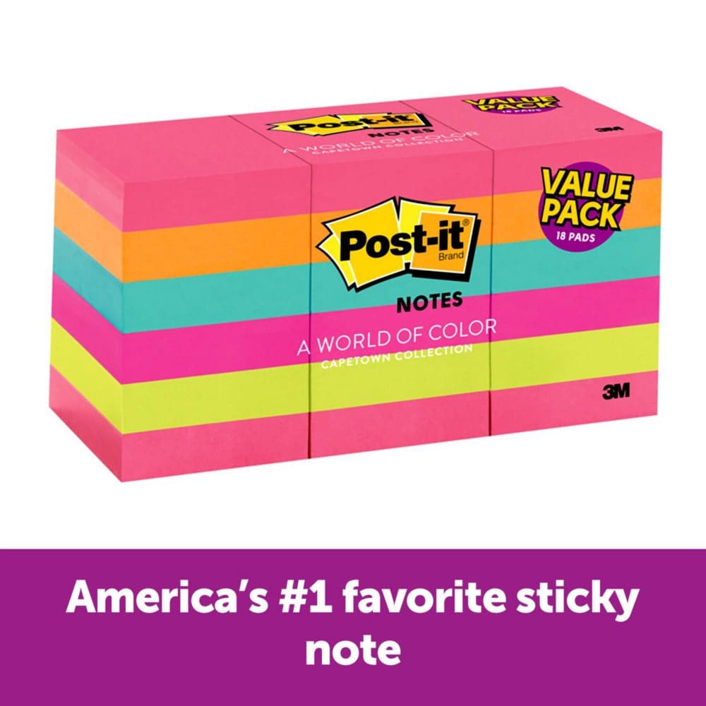 Post-it Notes 1 3/8 x 1 7/8 Cape Town Collection 18 Pads 1,800 Total Sheets - Self-Stick Notes & Flags - Post-it