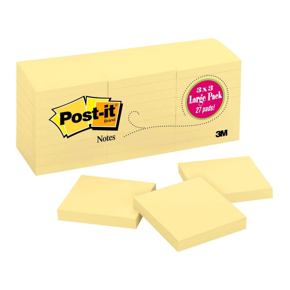 Post-it Notes 3 x 3 Canary Yellow 27 Pads 2,700 Total Sheets - Self-Stick Notes & Flags - Post-it