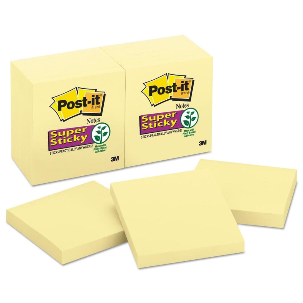 Post-it Notes Super Sticky - Canary Yellow Note Pads 3 x 3 90/Pad - 12 Pads/Pack - Self-Stick Notes & Flags - Post-it