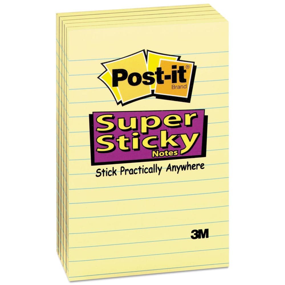 Post-it Notes Super Sticky - Canary Yellow Note Pads 4 x 6 Lined 90/Pad - 5 Pads/Pack - Self-Stick Notes & Flags - Post-it