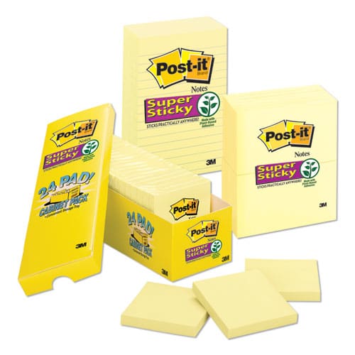 Post-it Notes Super Sticky Pads In Canary Yellow Cabinet Pack 3 X 3 90 Sheets/pad 24 Pads/pack - School Supplies - Post-it® Notes Super
