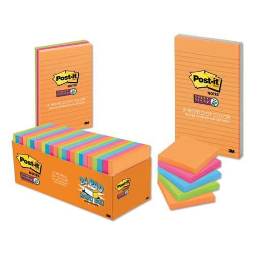 Post-it Notes Super Sticky Pads In Energy Boost Collection Colors 2 X 2 90 Sheets/pad 8 Pads/pack - School Supplies - Post-it® Notes Super