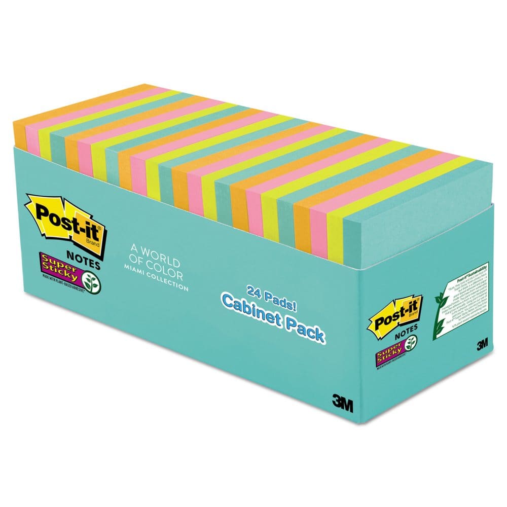 Post-it Notes Super Sticky Pads in Miami Colors 3 x 3 70/Pad 24 Pads/Pack - Self-Stick Notes & Flags - Post-it