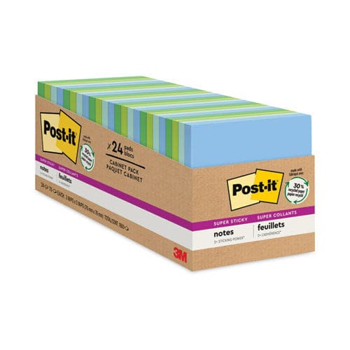 Post-it Notes Super Sticky Recycled Notes In Oasis Collection Colors Cabinet Pack 3 X 3 70 Sheets/pad 24 Pads/pack - School Supplies -