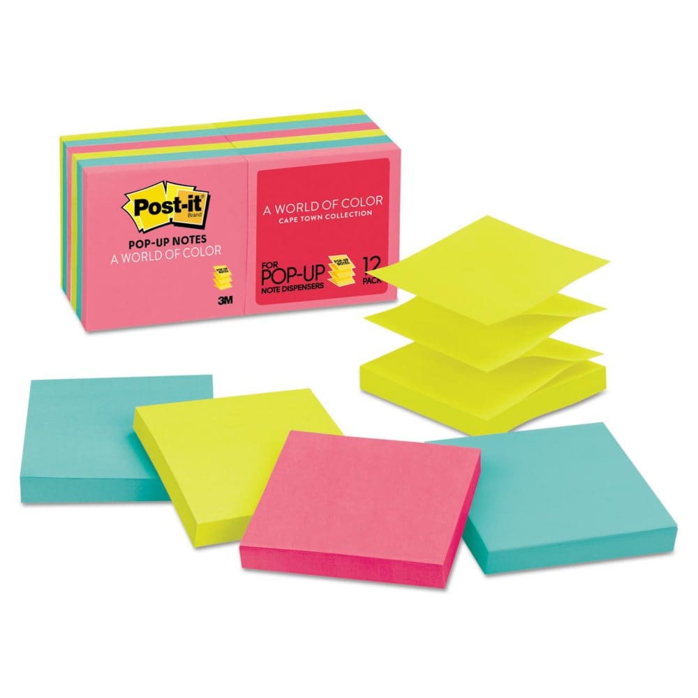 Post-it Pop-up Notes - Original Pop-up Refill 3 x 3 Capetown 100/Pad - 12 Pads/Pack - Self-Stick Notes & Flags - Post-it