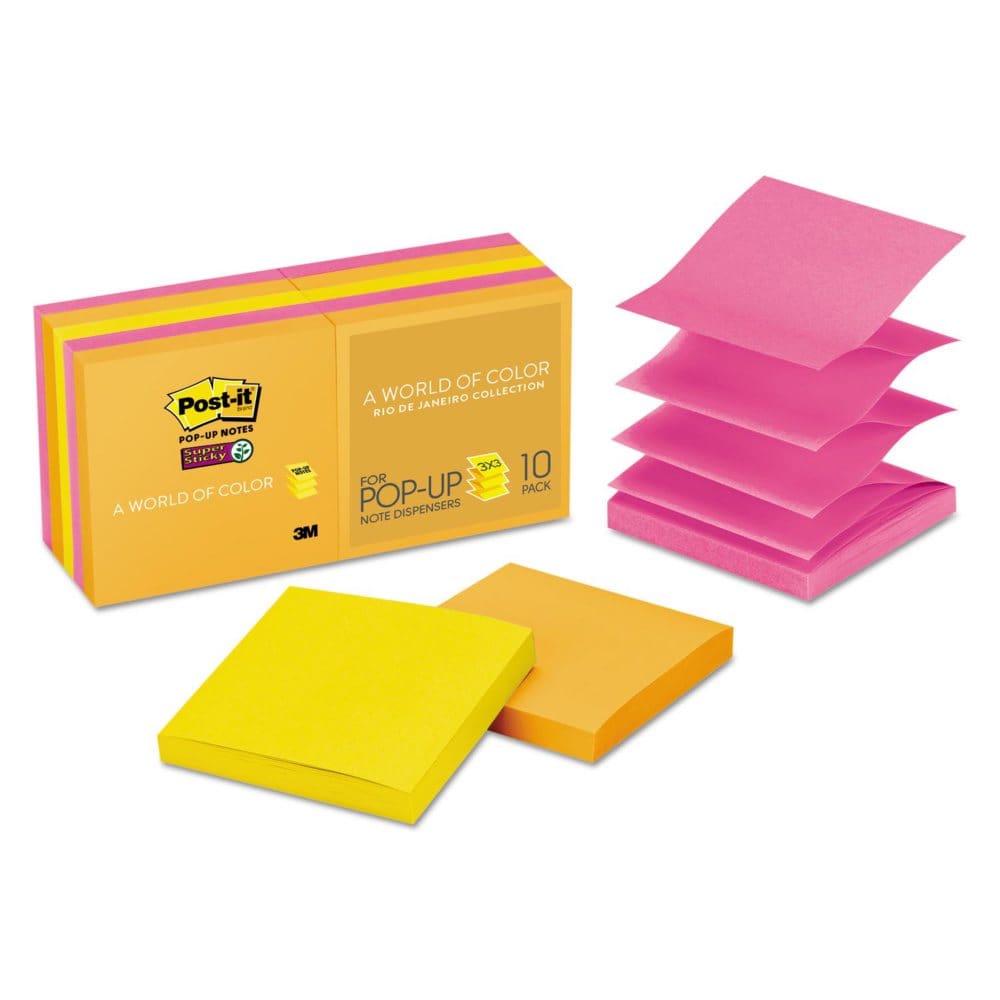 Post-it Pop-up Super Sticky Notes Refill 3 x 3 90 Sheet Pads 10 Pads 900 Total Sheets Rio de Janeiro Collection - Self-Stick Notes & Flags -
