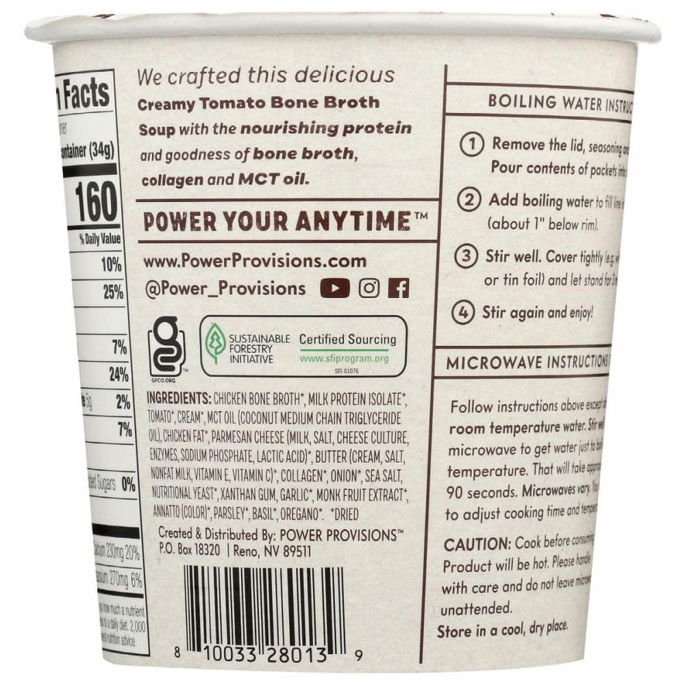POWER PROVISIONS Grocery > Soups & Stocks POWER PROVISIONS: Creamy Tomato Bone Broth Soup, 1.2 oz