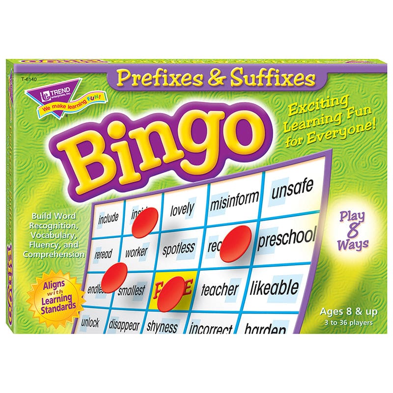 Prefixes & Suffixes Bingo Game (Pack of 3) - Bingo - Trend Enterprises Inc.