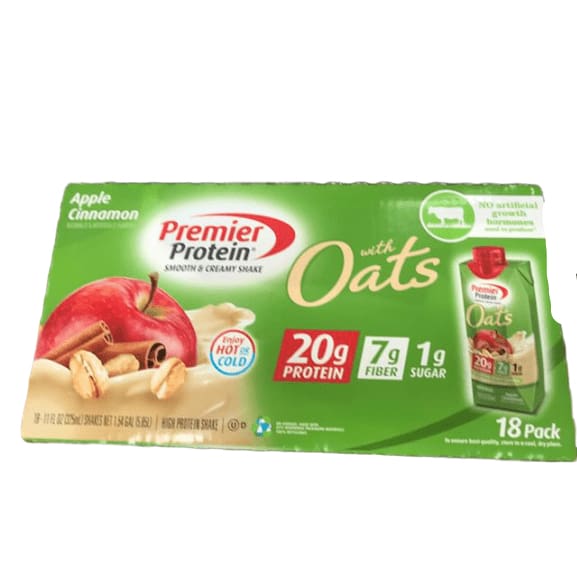 Premier Protein 20g Protein Shake with Oats, Apple Cinnamon, 11 Fl Oz Bottle (18 Count) - ShelHealth.Com