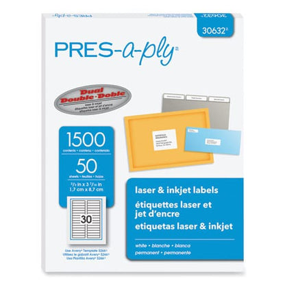 PRES-a-ply Labels 0.66 X 3.44 White 30/sheet 50 Sheets/box - Office - PRES-a-ply®